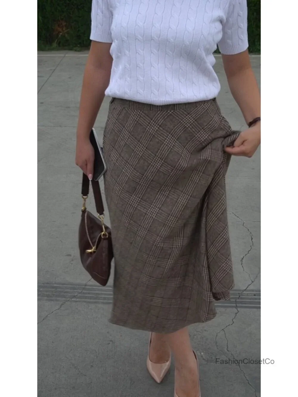 Vintage Plaid A-Line Midi Skirt High Waist Tartan Flowy Pockets